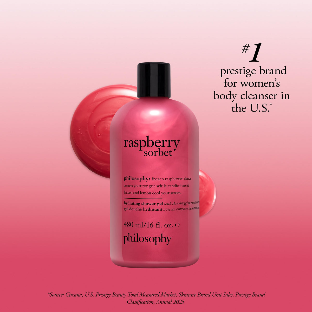 philosophy Raspberry Sorbet Shower Gel 16 fl oz with ingredients list