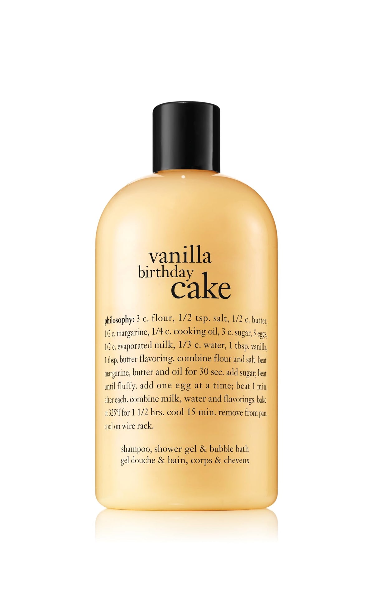 philosophy Vanilla Birthday Cake Shampoo, Shower Gel & Bubble Bath 16 oz front view