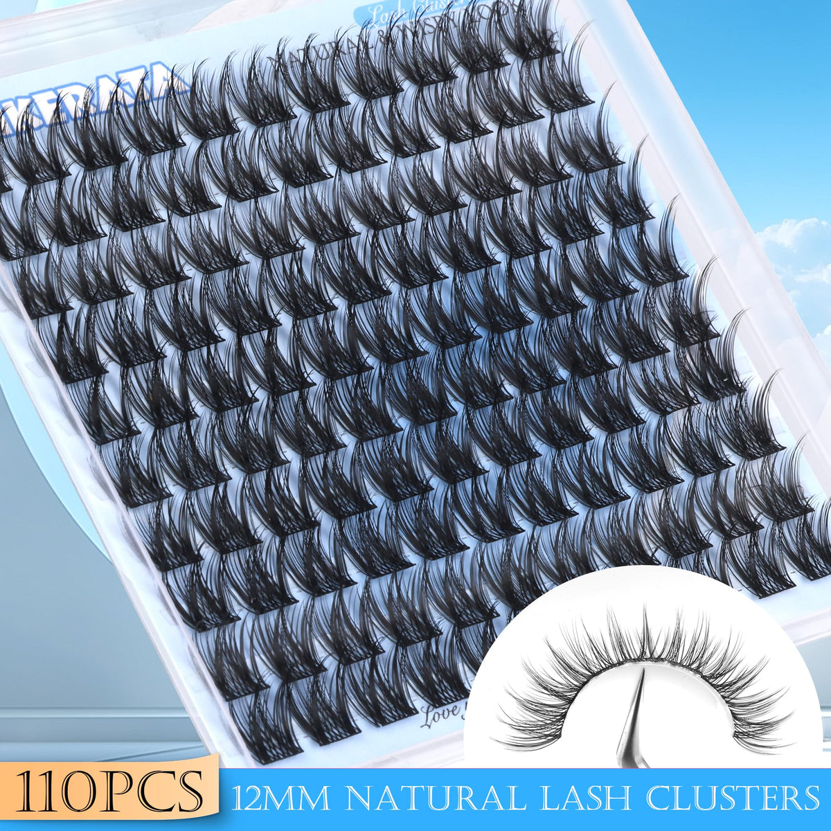 PHKERATA 12mm Wispy Lash Clusters side view with natural light