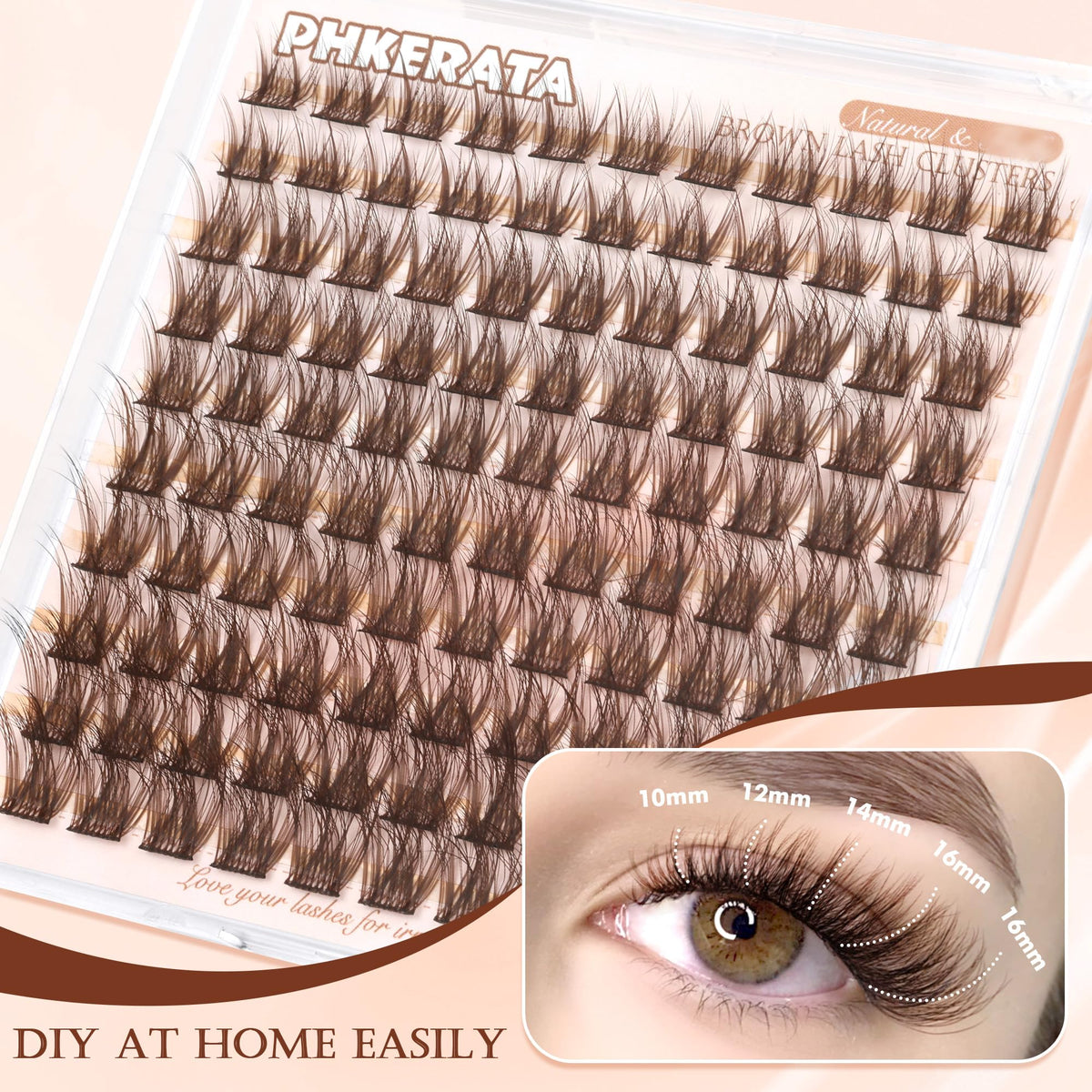 PHKERATA Brown Lash Clusters displayed on a makeup table