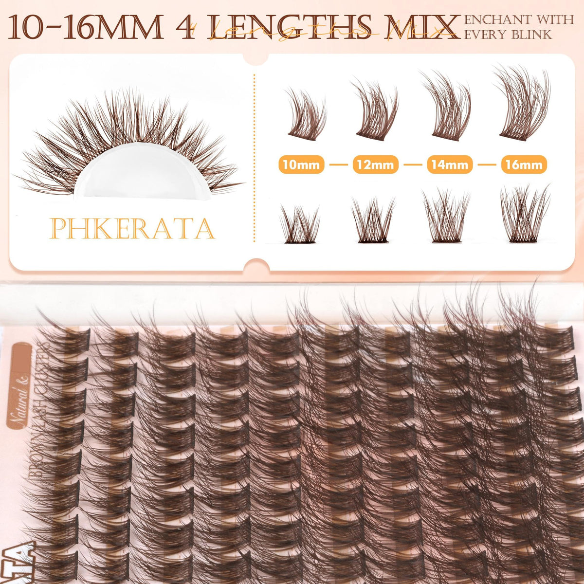 PHKERATA Brown Lash Clusters side view with lash band detail