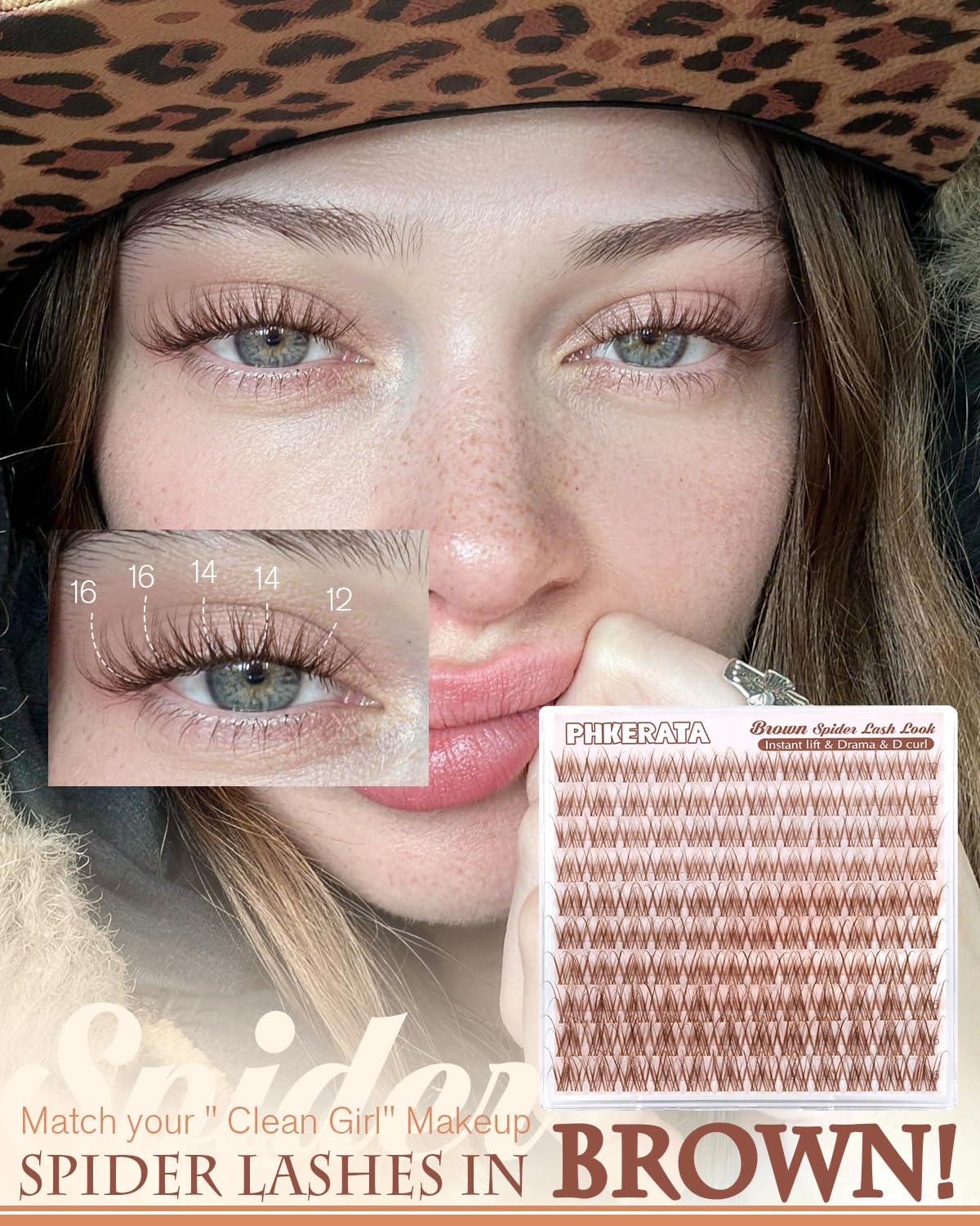 PHKERATA Brown Spider Lash Clusters packaging