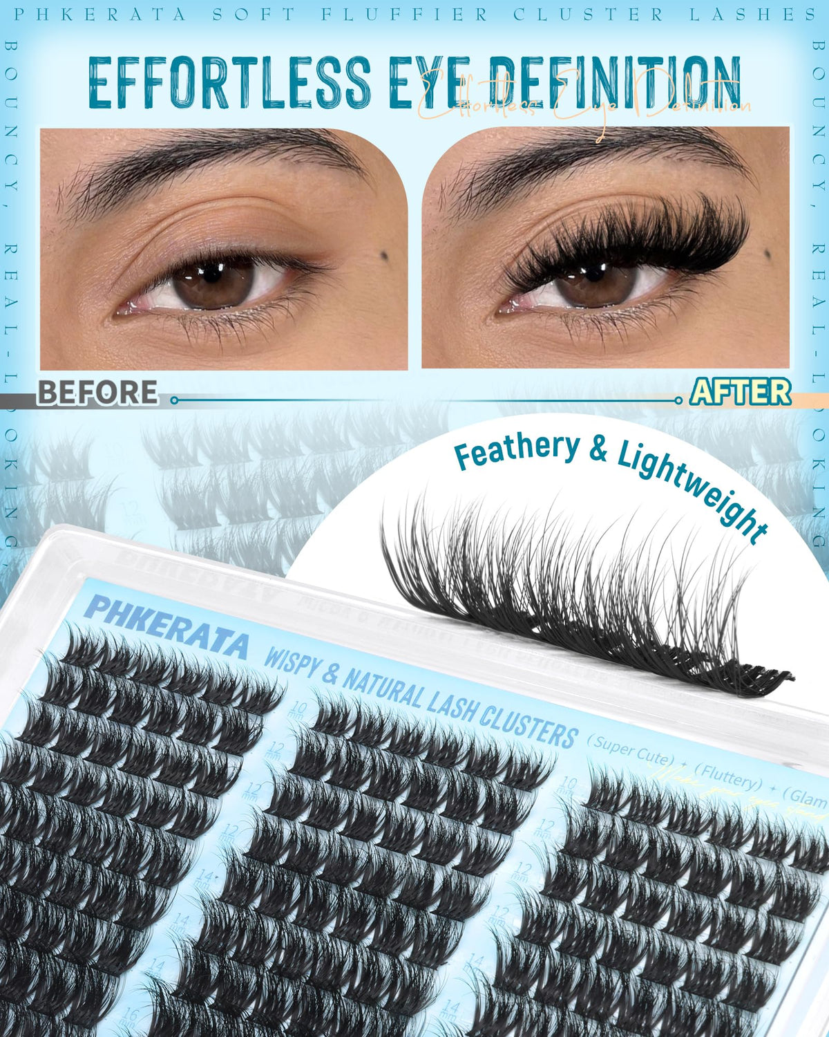 PHKERATA Fluffy Lash Clusters displayed with applicator