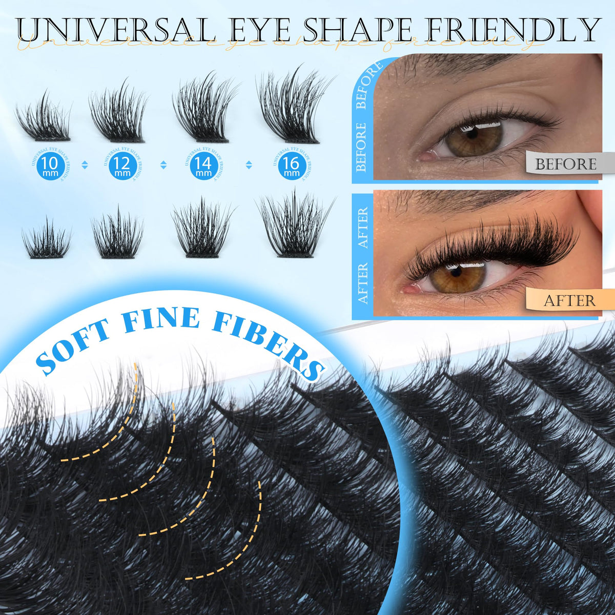 PHKERATA lash clusters in 10mm, 12mm, 14mm, and 16mm lengths