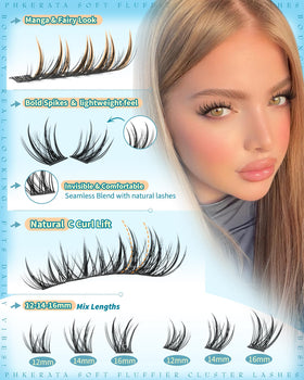 PHKERATA Manga Lash Clusters mixed lengths 12mm, 14mm, 16mm