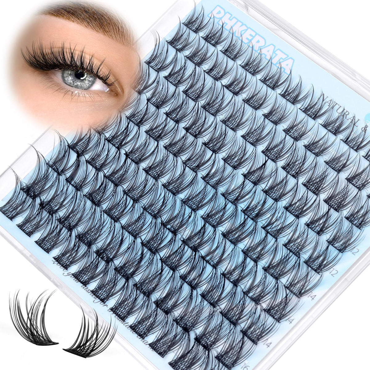 PHKERATA Natural Lash Clusters front view with varying lengths
