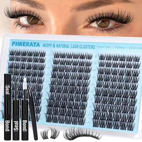 PHKERATA Natural Lash Clusters Kit 180Pcs front view with lashes and tools
