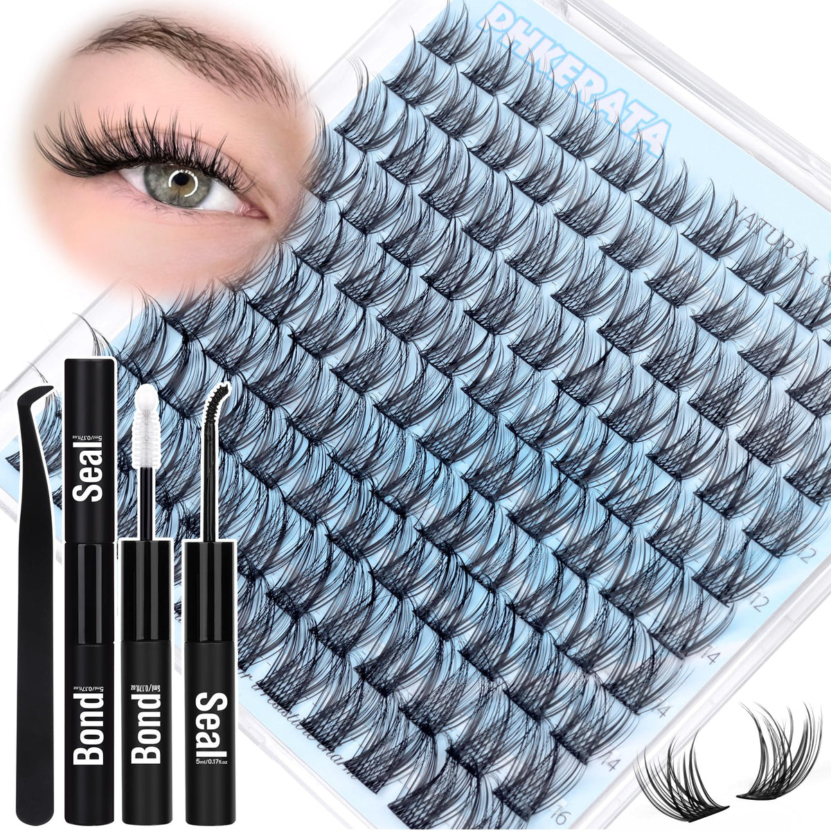 PHKERATA Natural Lash Clusters Kit front view with 110 pieces