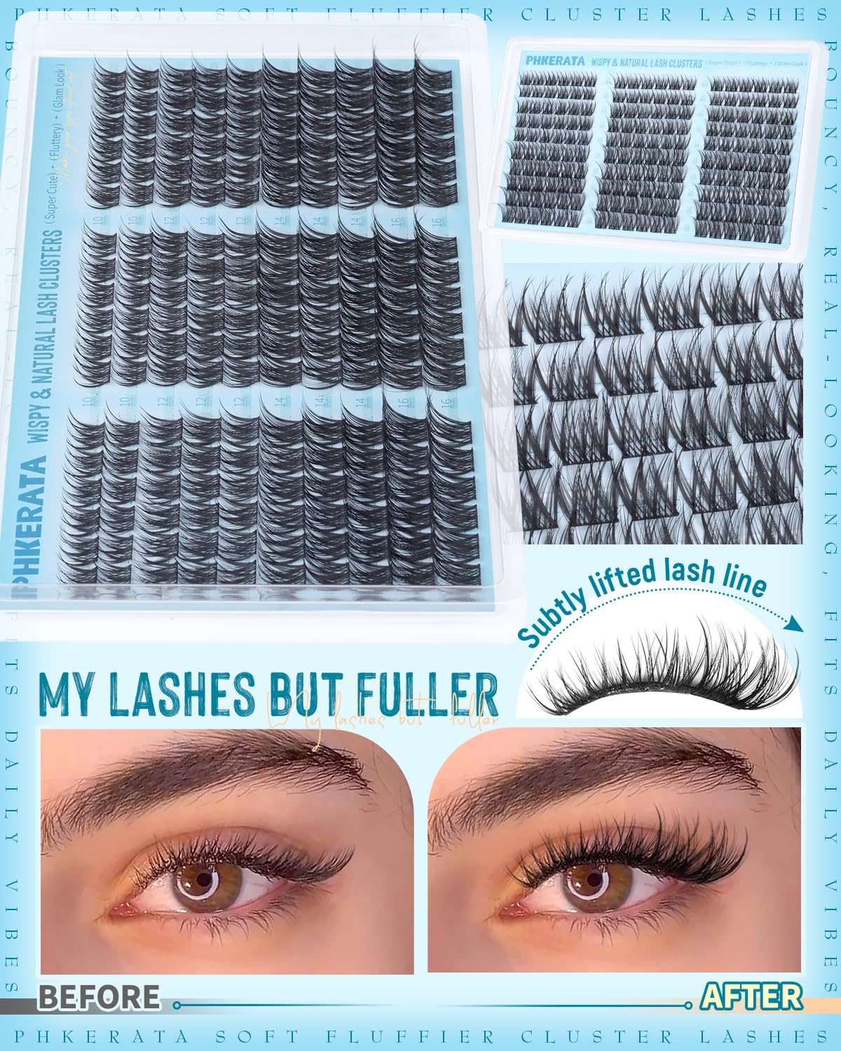 PHKERATA Natural Lash Clusters Kit packaging