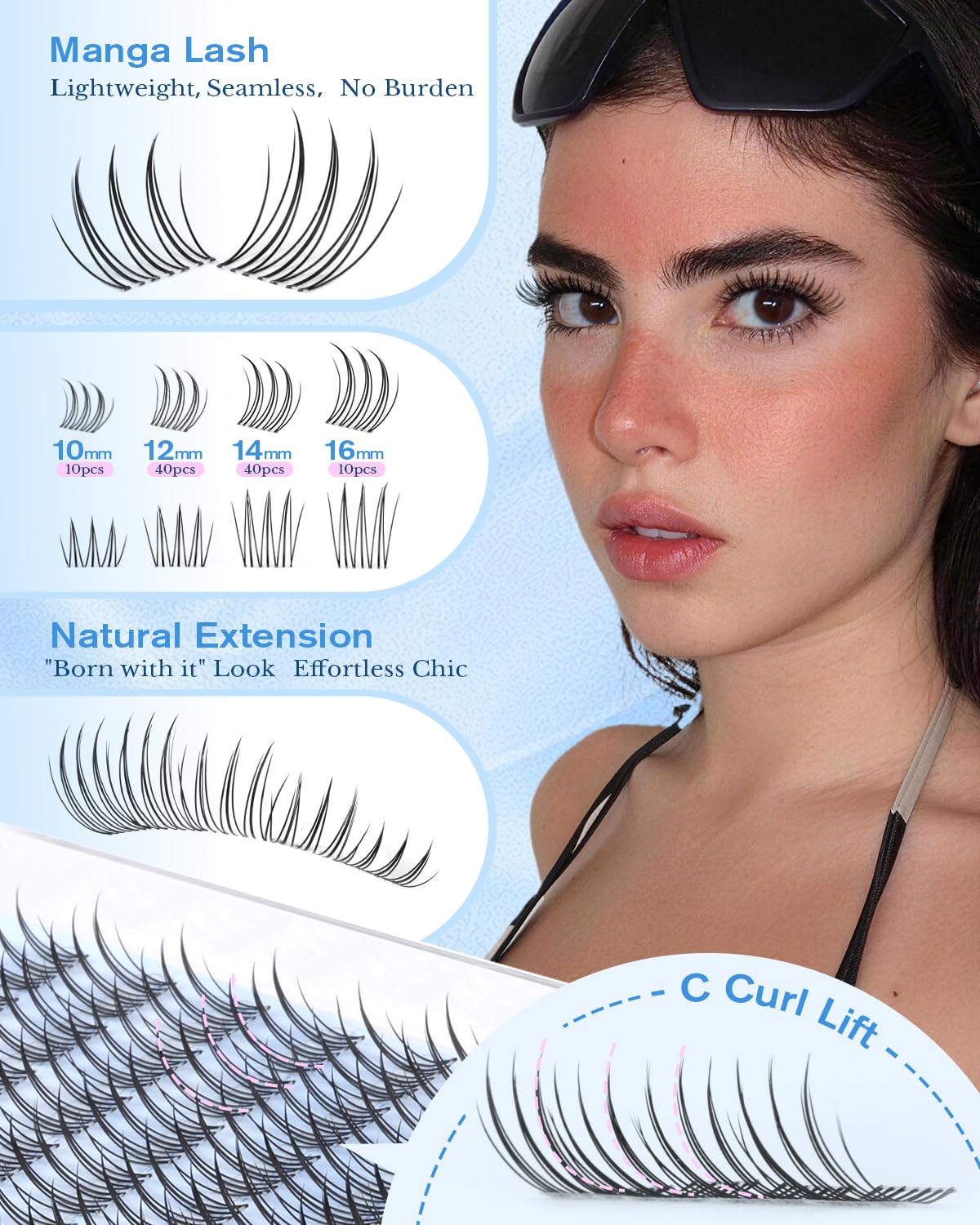 PHKERATA Natural Lash Clusters Manga Eyelash Clusters packaging