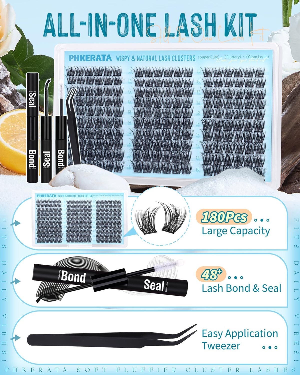 PHKERATA precision tweezers included in lash clusters kit