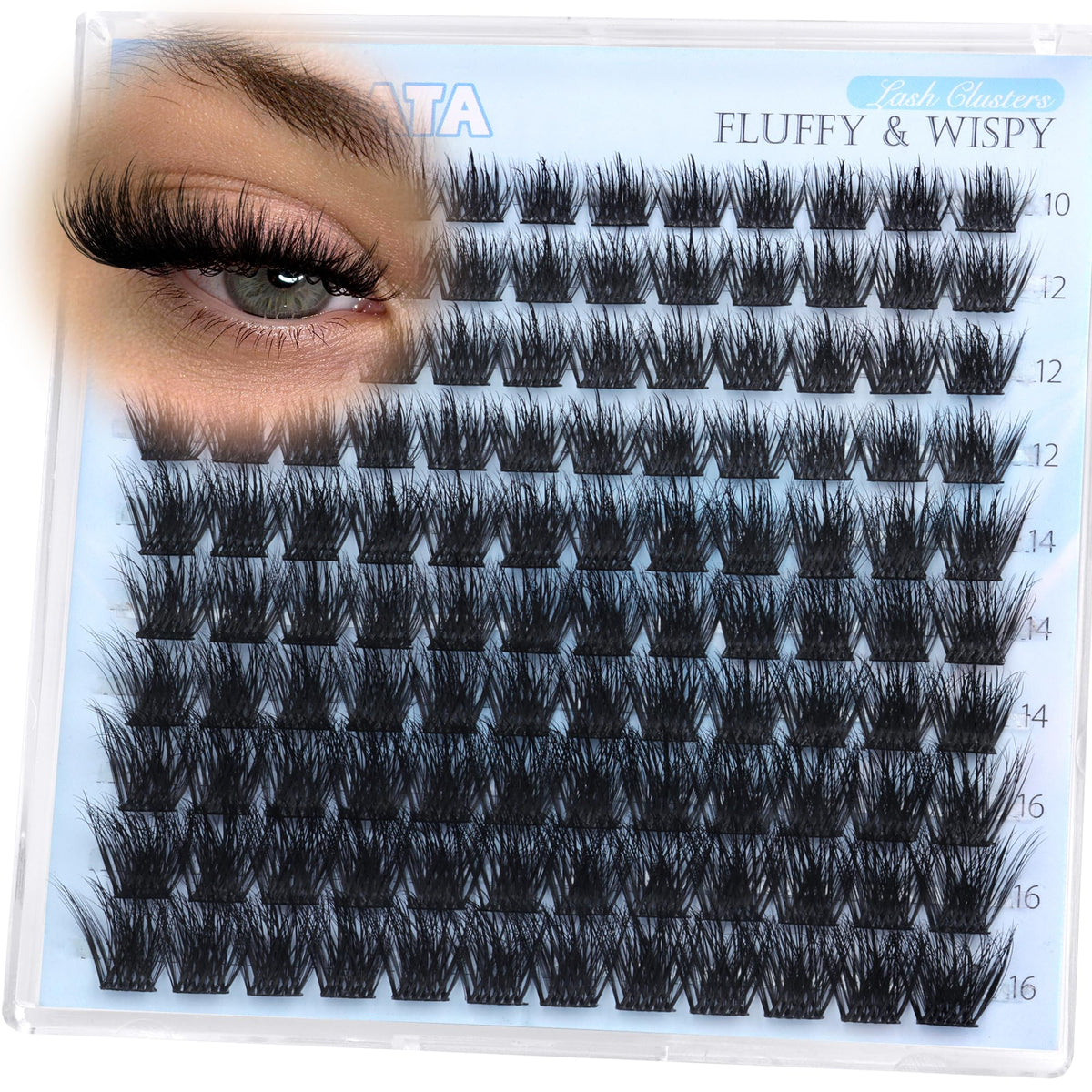 PHKERATA Wispy Lash Clusters 120pcs mixed lengths tray front view