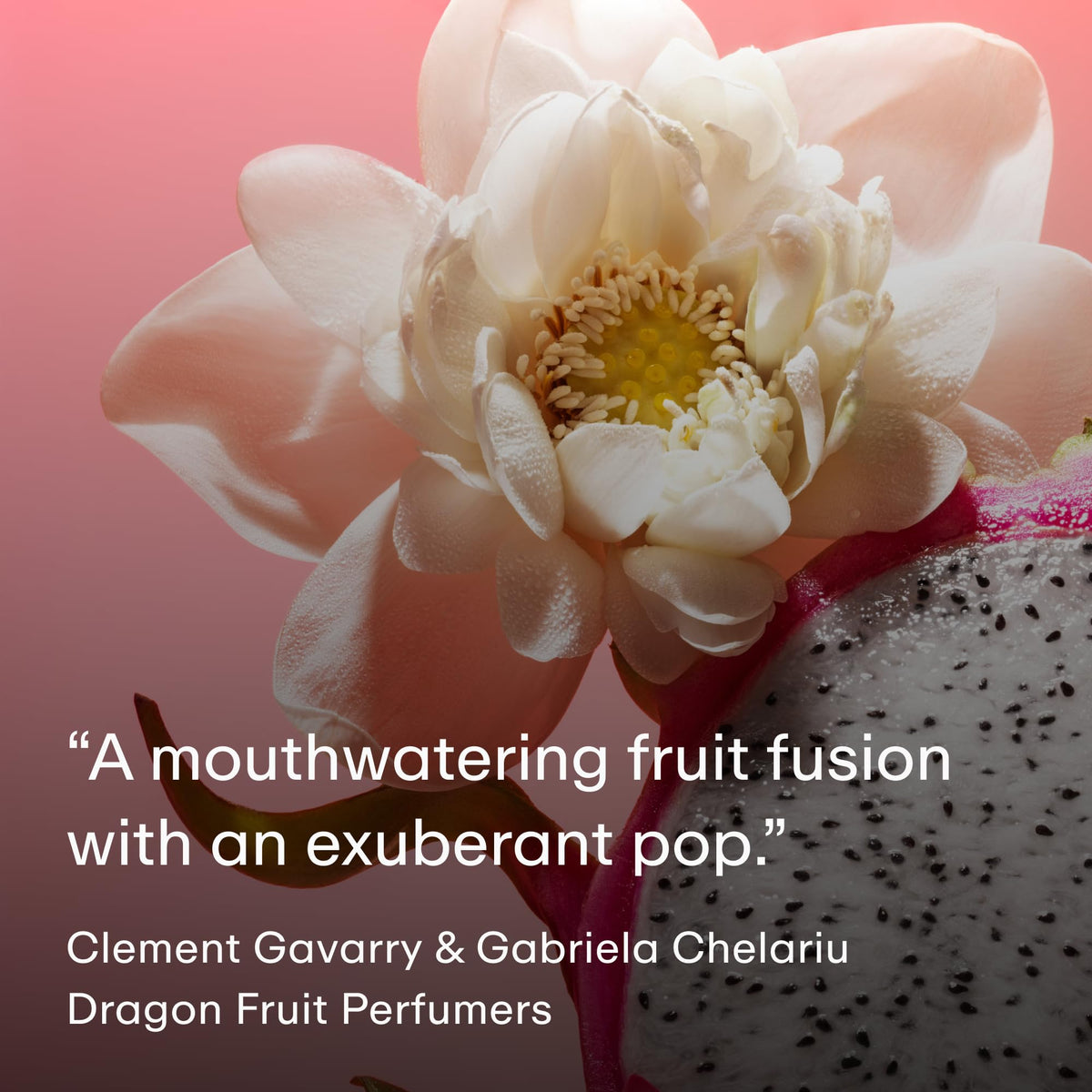 PHLUR Dragon Fruit Body Mist with tropical fruits background