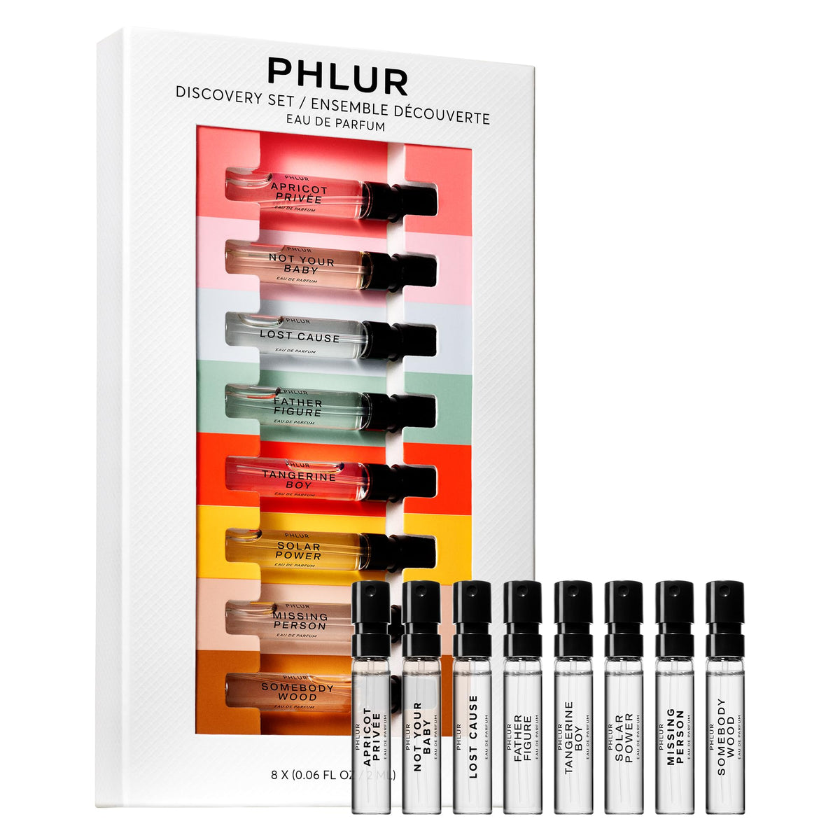 PHLUR Fragrance Discovery Kit front view with ten 2mL samples