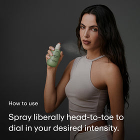 PHLUR Matcha Milk Body Mist in lifestyle setting on vanity