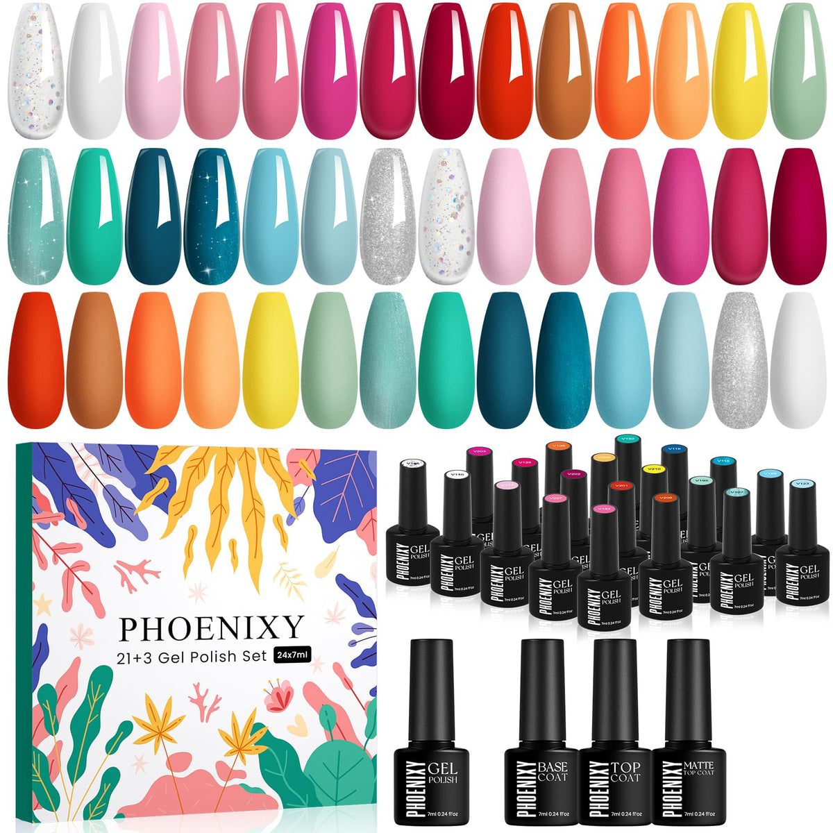 phoenixy 24 PCS Gel Nail Polish Set with various colours