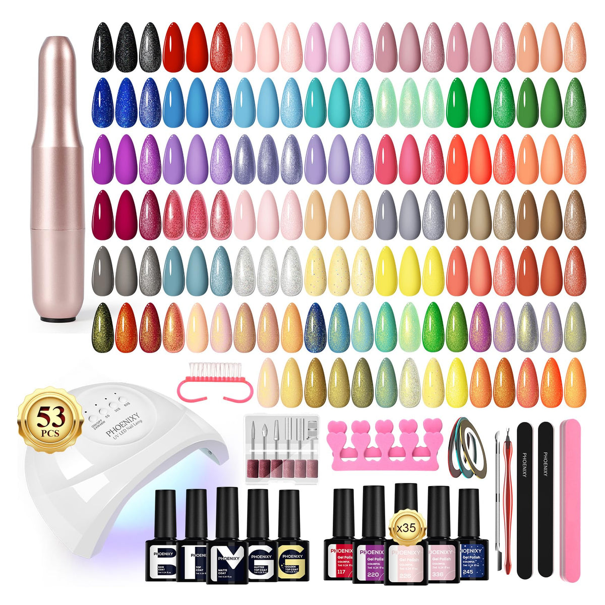 phoenixy Gel Nail Polish Kit 53 Pcs with UV Light and Nail Drill front view
