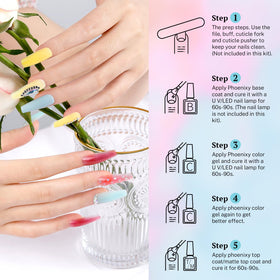 phoenixy gel nail polish set displayed on a vanity