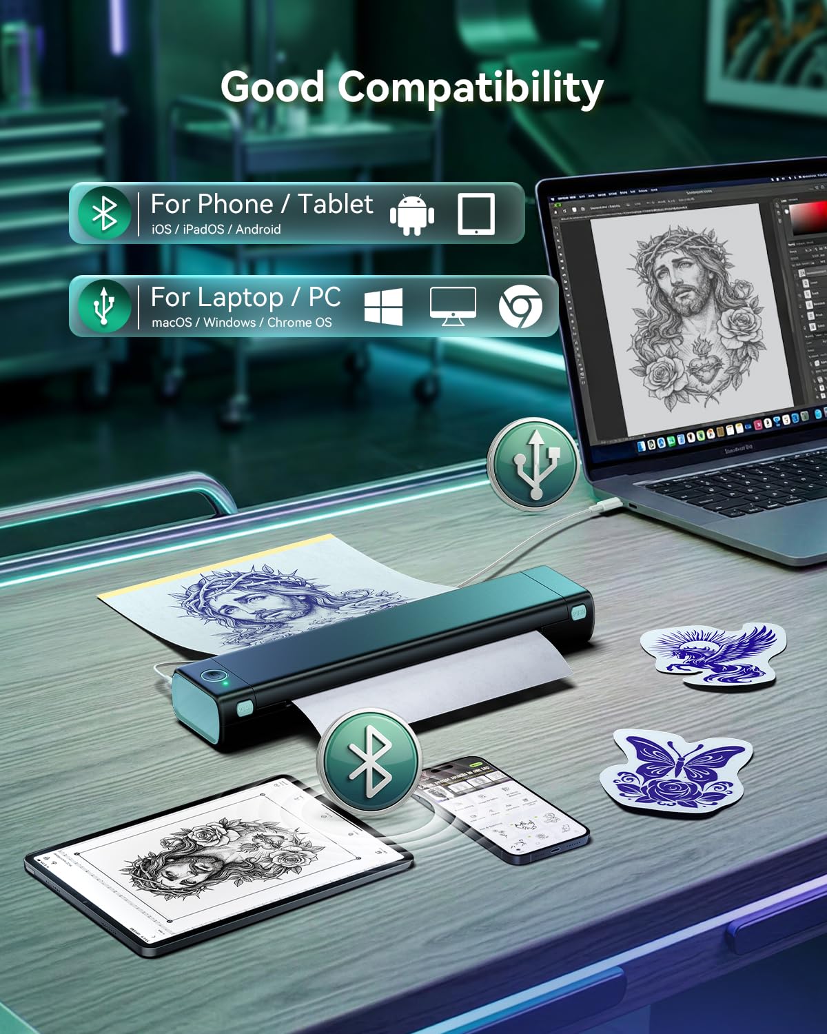 Phomemo App interface displaying tattoo design features