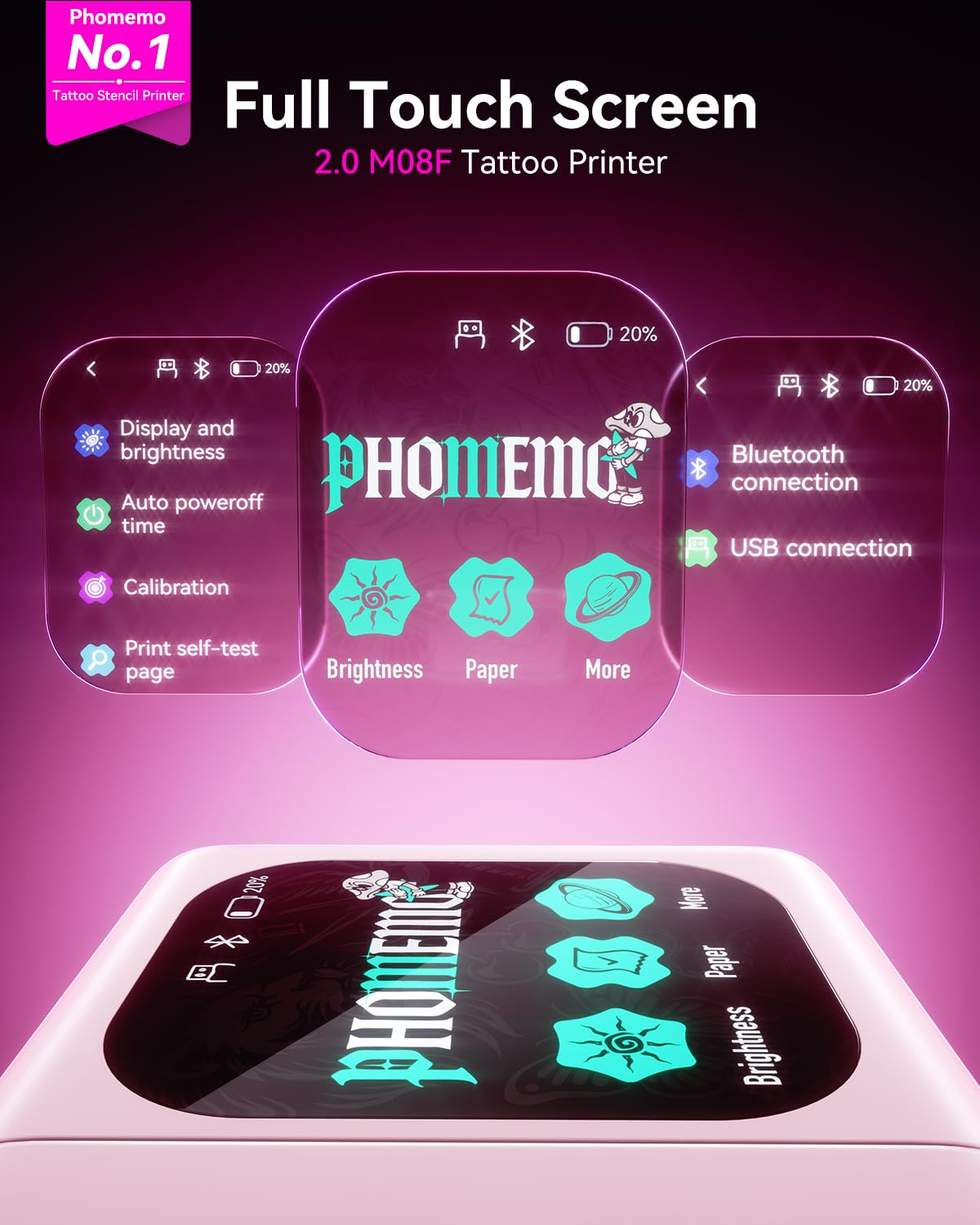 Phomemo M08F Plus Tattoo Stencil Printer touchscreen display