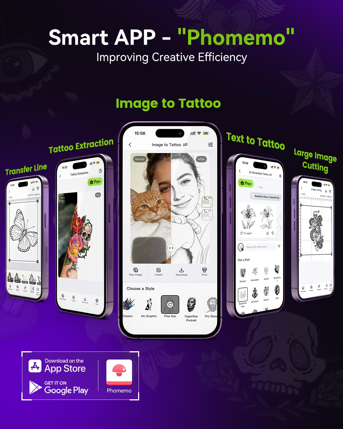 Phomemo M08F Plus Tattoo Stencil Printer with included tattoo transfer papers