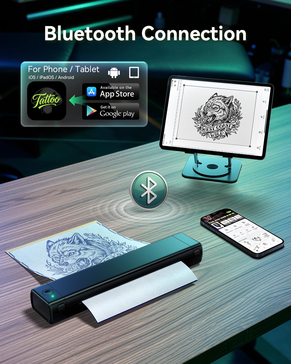 Phomemo M08F Tattoo Printer with included tattoo transfer paper