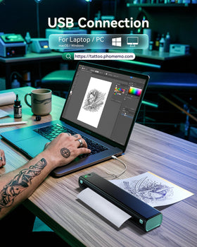 Phomemo M08F Tattoo Stencil Printer in use by tattoo artist