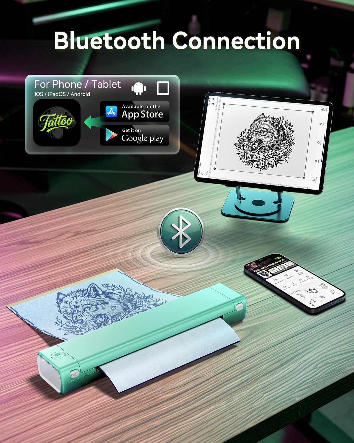 Phomemo M08F Tattoo Stencil Printer in use with tattoo design