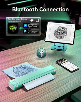 Phomemo M08F Tattoo Stencil Printer in use with tattoo design