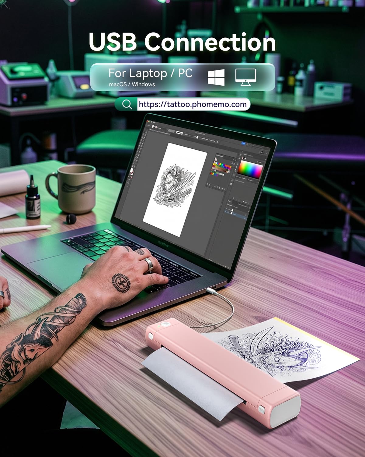 Phomemo M08F Tattoo Stencil Printer printing tattoo pattern