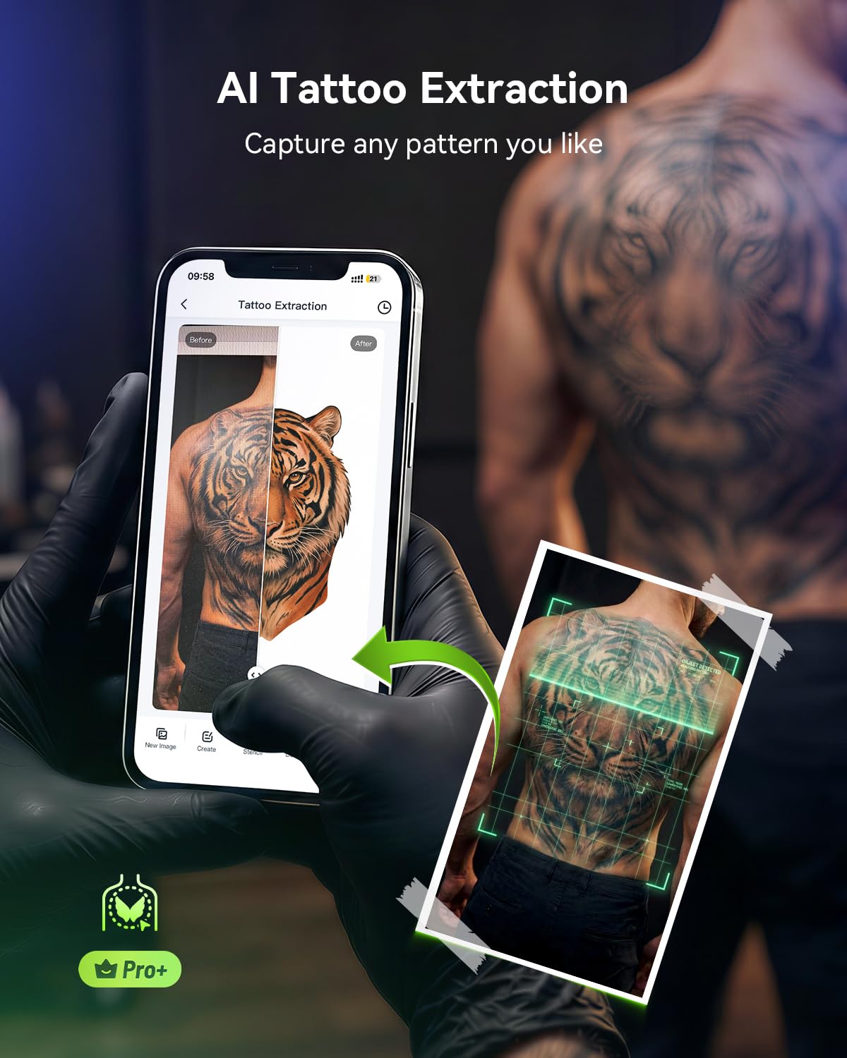 Phomemo M08F Tattoo Stencil Printer with printed tattoo stencils