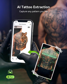 Phomemo M08F Tattoo Stencil Printer with printed tattoo stencils