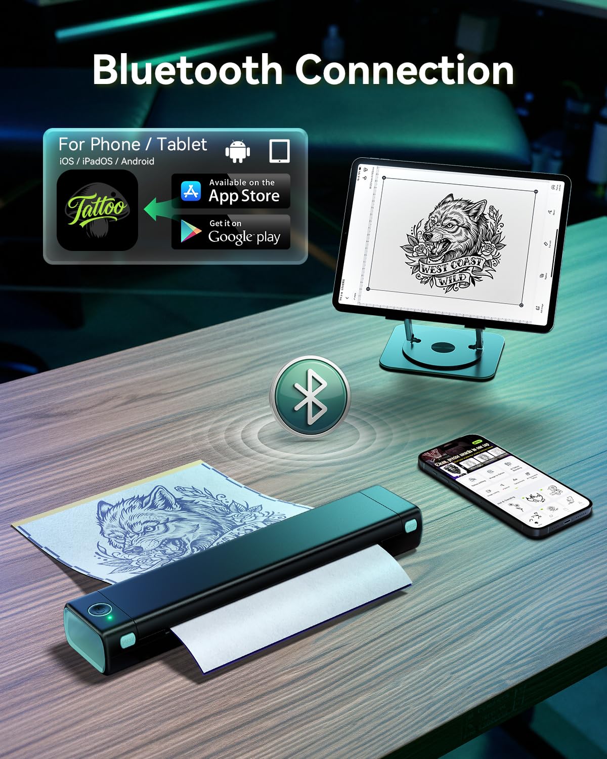 Phomemo M08F Tattoo Stencil Printer with tattoo transfer paper