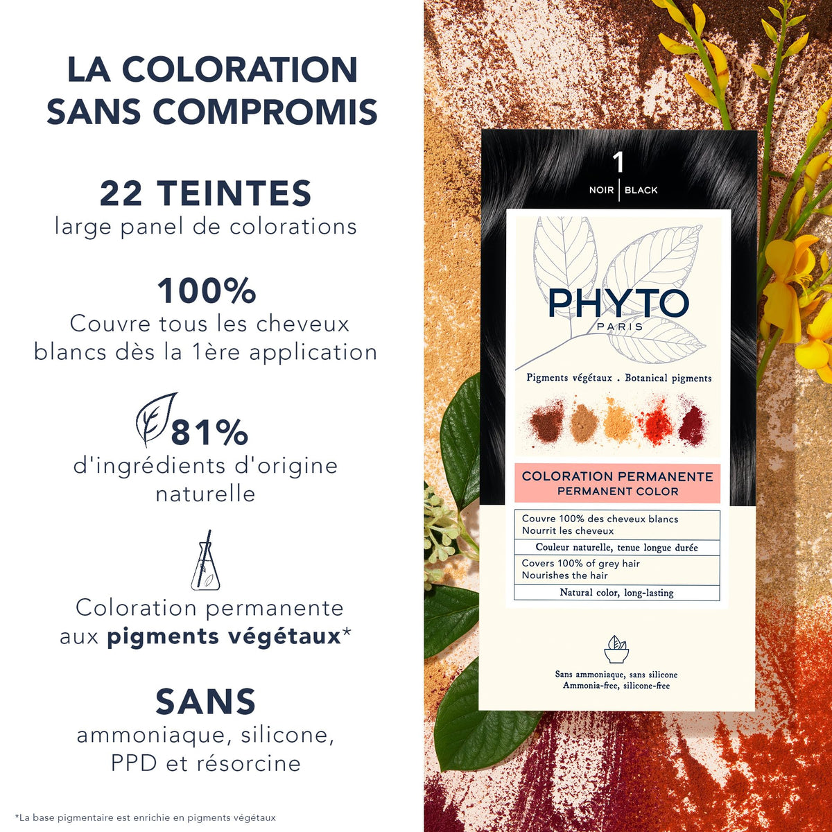 PHYTO Phytocolor 1 Black hair dye developer and cream bottles