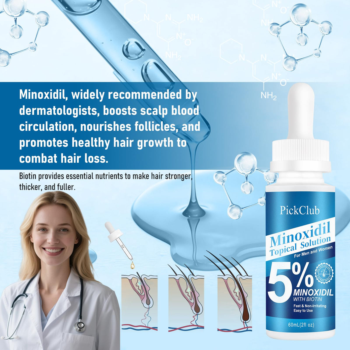 PickClub 5% Minoxidil Hair Regrowth Serum side view