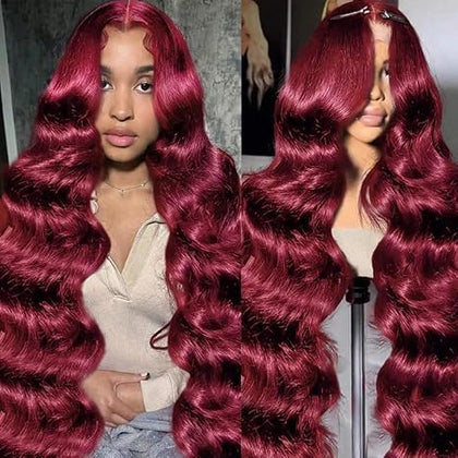 pidrez 40 Inch Burgundy Wig front view with natural hairline