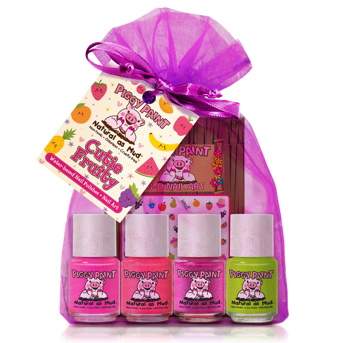 Piggy Paint Cutie Fruity Nail Polish set with four mini bottles