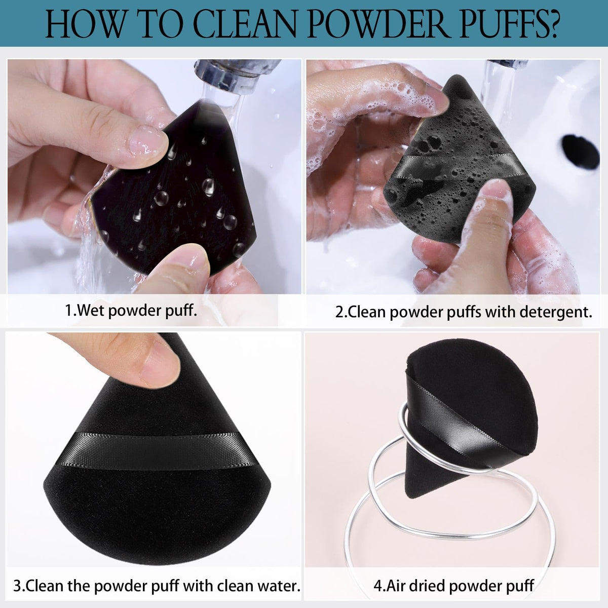 Pimoys makeup puffs in use applying liquid foundation