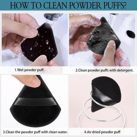 Pimoys makeup puffs in use applying liquid foundation