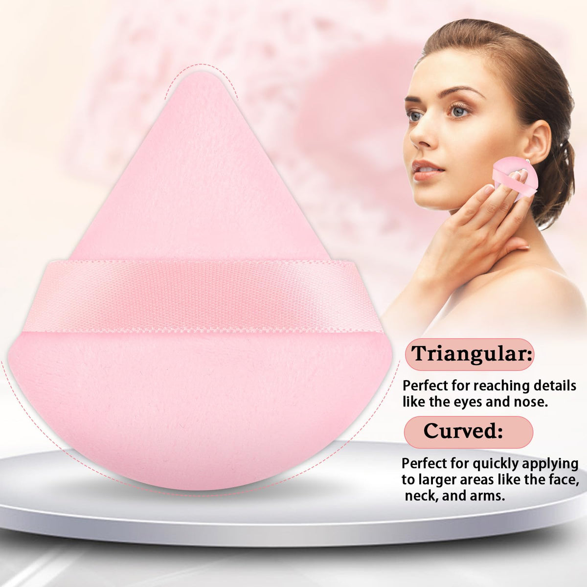 Pimoys powder puff demonstrating round and triangle sides