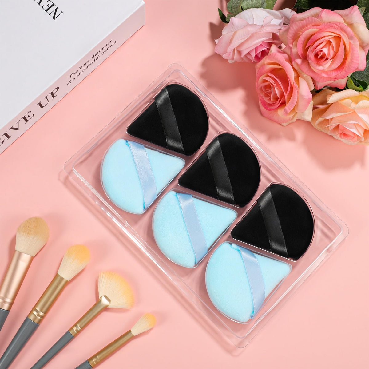 Pimoys powder puff set displayed on a vanity table