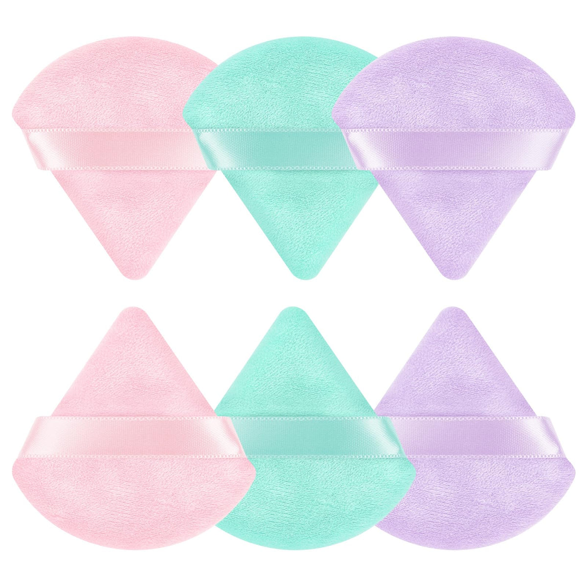 Pimoys Powder Puffs 6 pack triangle and round makeup sponges front view