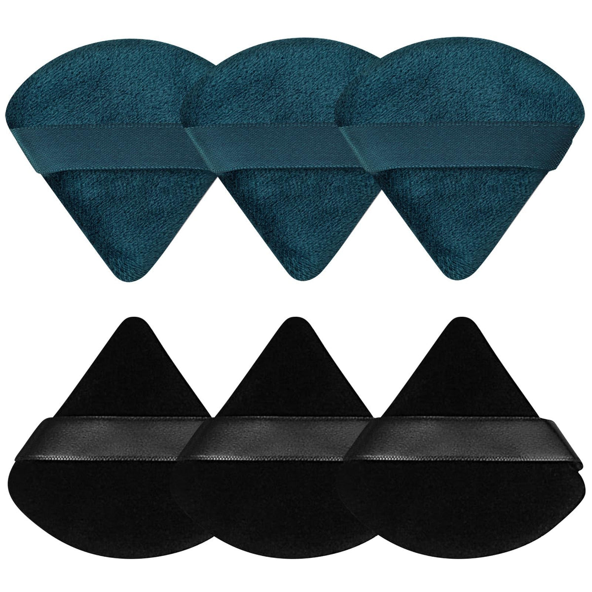 Pimoys Triangle Makeup Puffs 6 pack in black and peacock blue