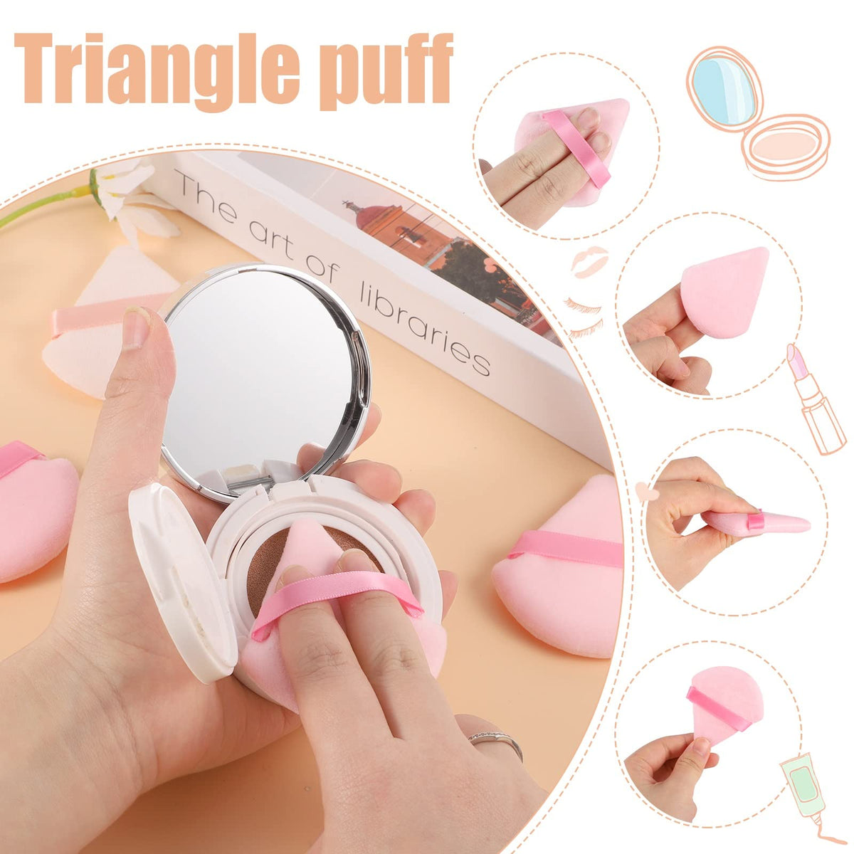 Pimoys triangle makeup sponge with strap for easy handling