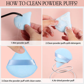 Pimoys triangle powder puff being used for makeup application