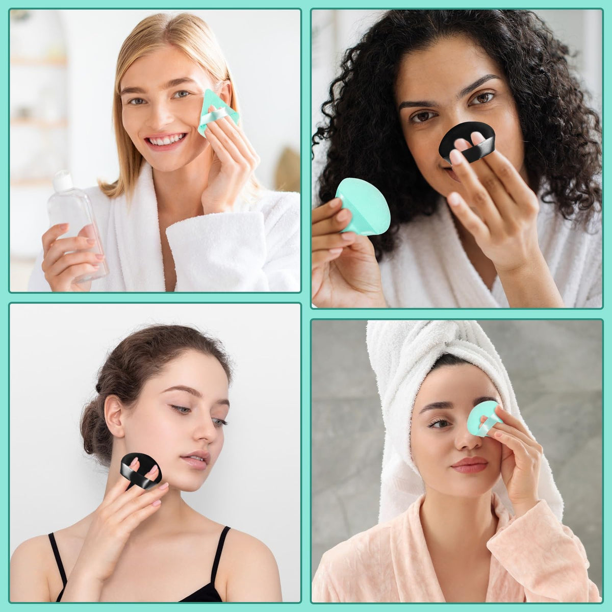 Pimoys Triangle Powder Puff in lifestyle setting with makeup products