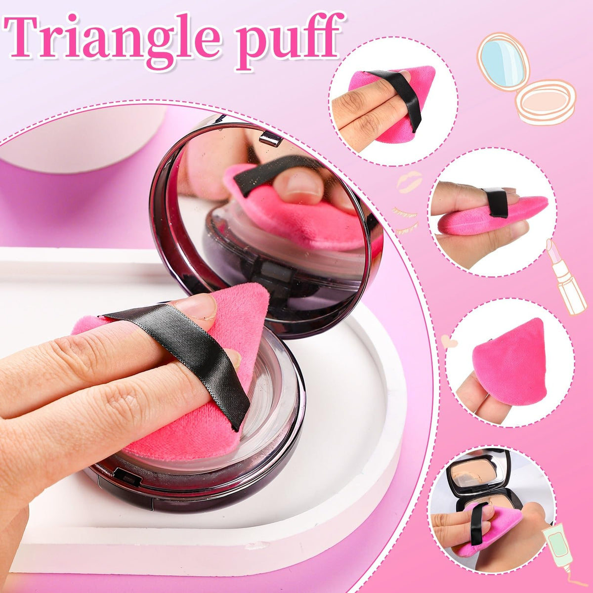 Pimoys Triangle Powder Puff set arranged on a flat surface