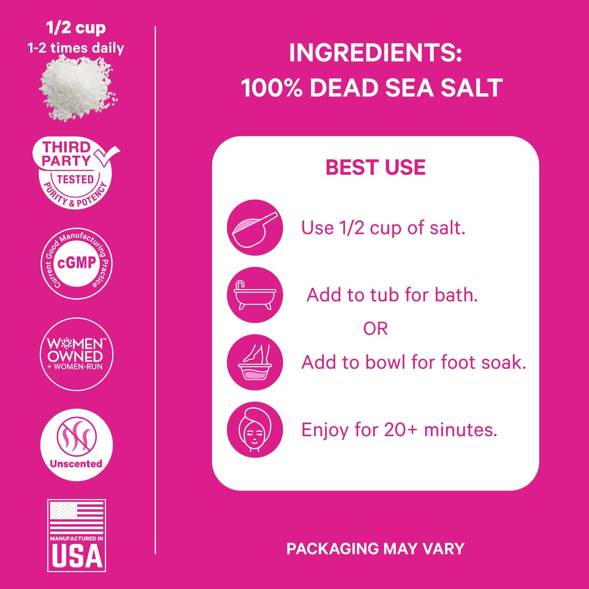 Pink Stork Pregnancy Bath Soak 2 lb with magnesium flakes in a bowl