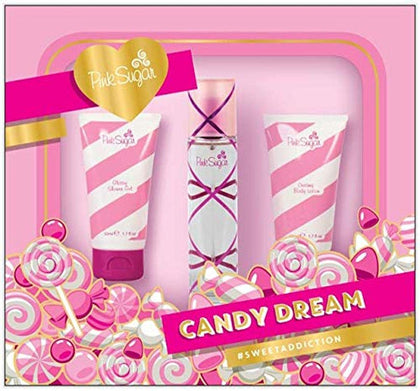 Pink Sugar Candy Dream 3 Pc Gift Set including Eau de Toilette, Shower Gel, and Body Lotion