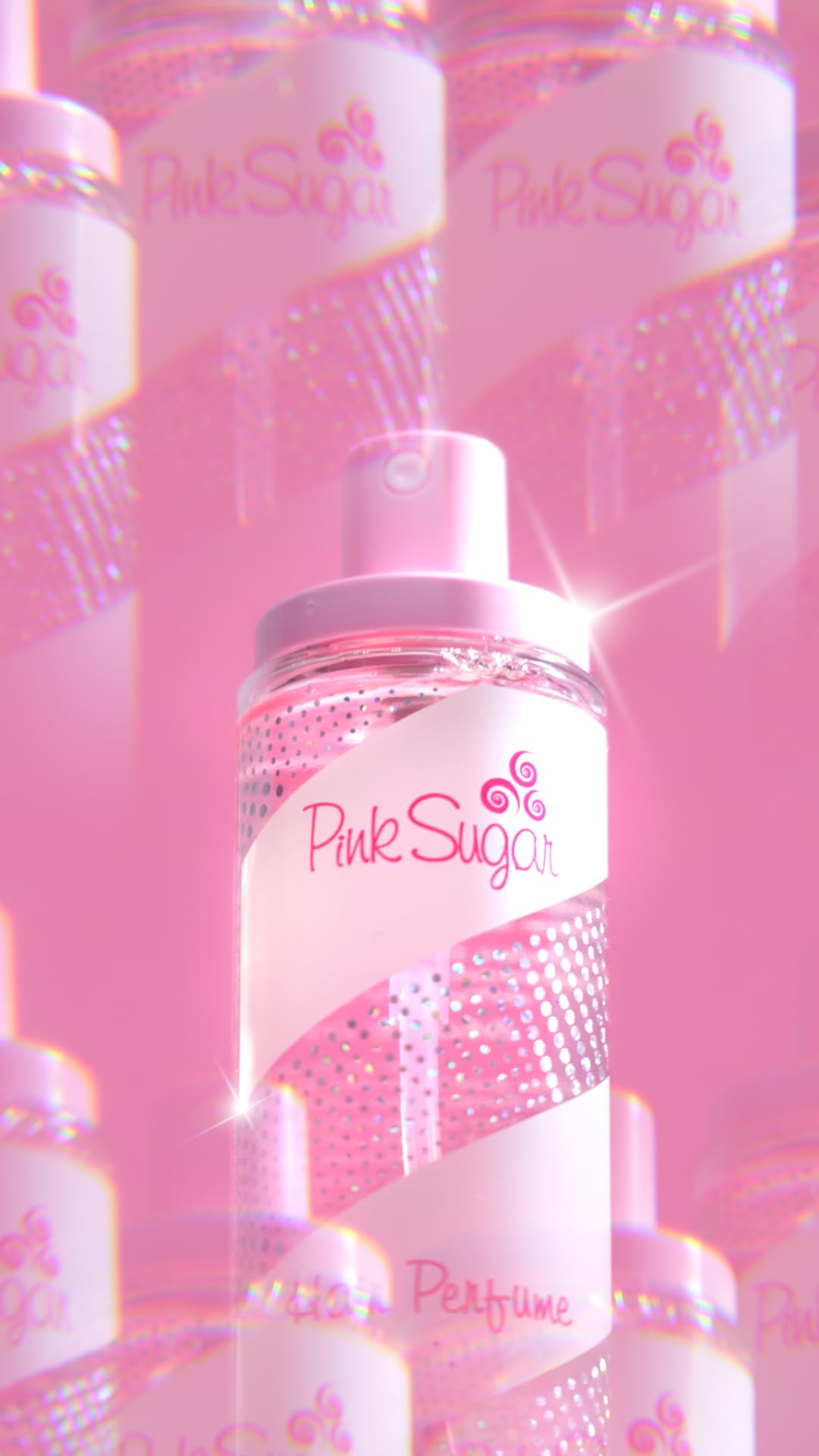 Pink Sugar Hair Perfume packaging with floral background